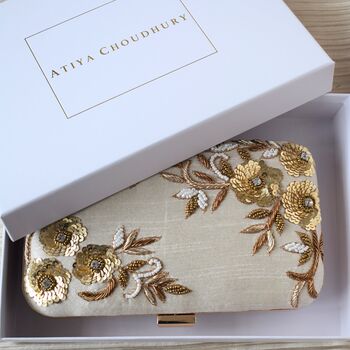 Jessie Ivory Floral Embroidered Clutch, 3 of 8