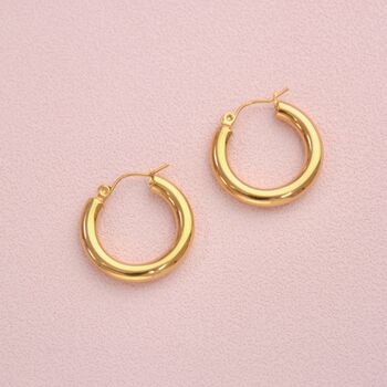 Waterproof Classic Wide Hoop Earrings Gold, 3 of 9