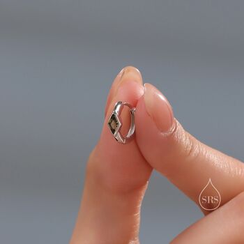 Tiny Rhombus Olive Green Cz Huggie Hoop In Sterling Silver, 6 of 12
