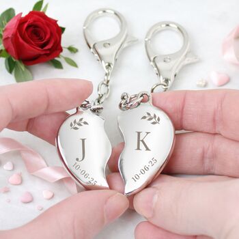Gift For Him And Her Two Matching Hearts Keyrings, 5 of 6