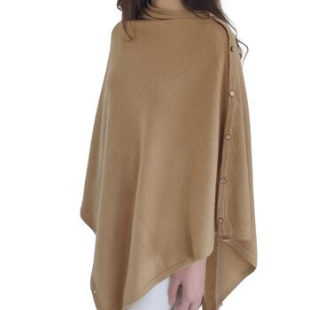 Camel Beige 100% Cashmere Button Poncho Gift Boxed, 8 of 10