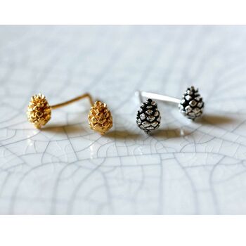 Baby Pine Cone Earrings Gold/Silver, 9 of 11