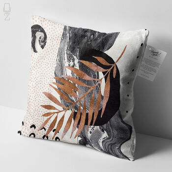 Brown And Black Cushion Cover With Leaves And Marble, 3 of 5