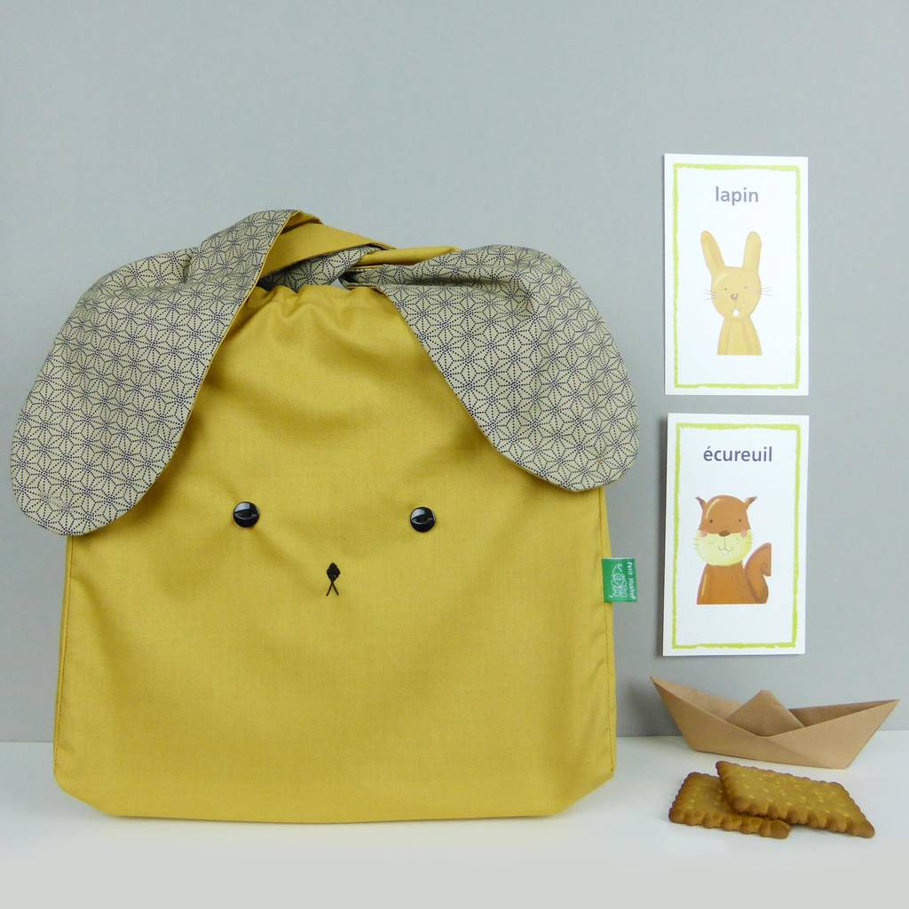 Bunny Rabbit Japanese Style Sand And Mustard Bag, 1 of 6
