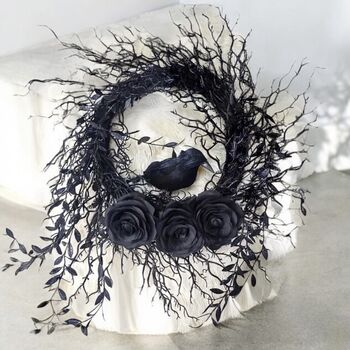 Spooky Raven Black Twig Halloween Wreath, 7 of 7