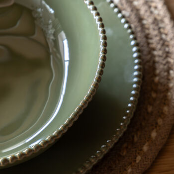 Olive Green Porcelain Beaded Pasta Bowls, 4 of 4