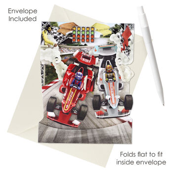 Formula One Racing Car 3D Swing Greetings Card, 3 of 5