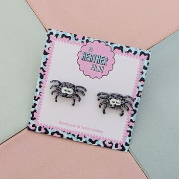 Black Spider Glitter Halloween Resin Studs, 3 of 4
