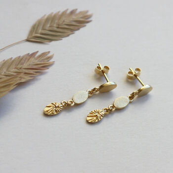 Oval Drop Stud Earrings In 22ct Gold Plate, 3 of 5