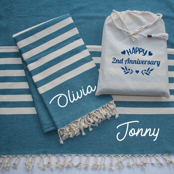 Personalised Beach Towel Set, 2nd Anniversary Gift Set, 2 of 4