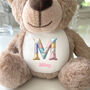 Personalised Patchwork Alphabet Brown New Baby Teddy Bear, thumbnail 4 of 5