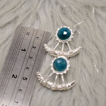 Blue Apatite, Pearl Silver Earrings, 12 of 12