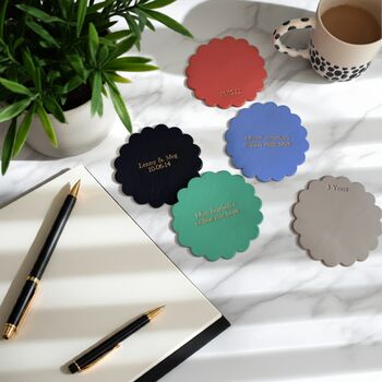 Scalloped Personalised Leather Coasters, 7 of 7