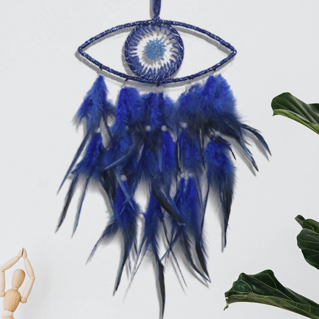Blue Eye Dream Catcher With Black Feather Catch Good Dreams, 1 of 6