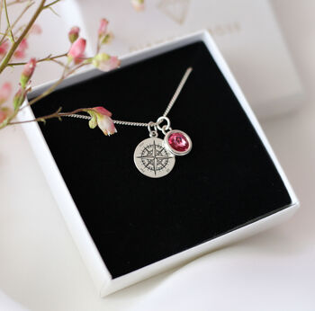 Compass And Birthstone Necklace, Personalised Travel Birthday Gift Idea, 10 of 10