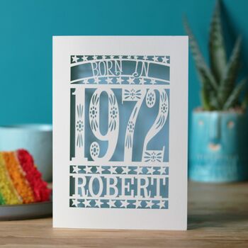 Personalised Papercut Born In 1972 Birthday Card, 3 of 10