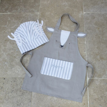 Personalised Grey Deer Child Chef Apron And Hat Set, 3 of 5
