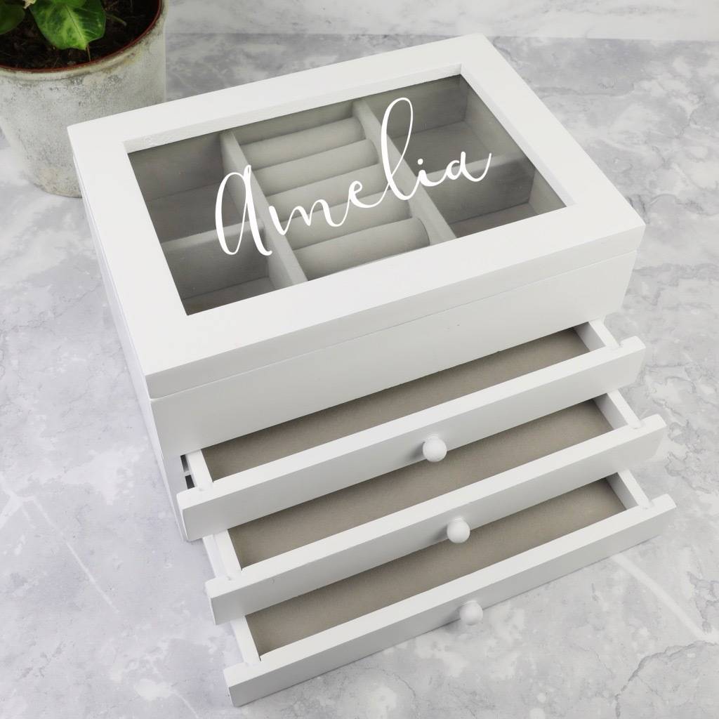 Personalised Wooden Jewellery Box With Drawers By Lisa Angel Personalised Wooden Jewellery Box With Drawers