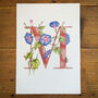 M Is For Morning Glory Initial Print, Personalised, thumbnail 2 of 6