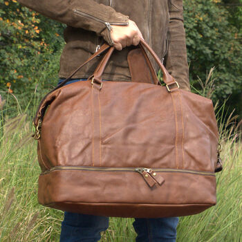 Leather Weekend Bag With Cloth Compartment, 4 of 11