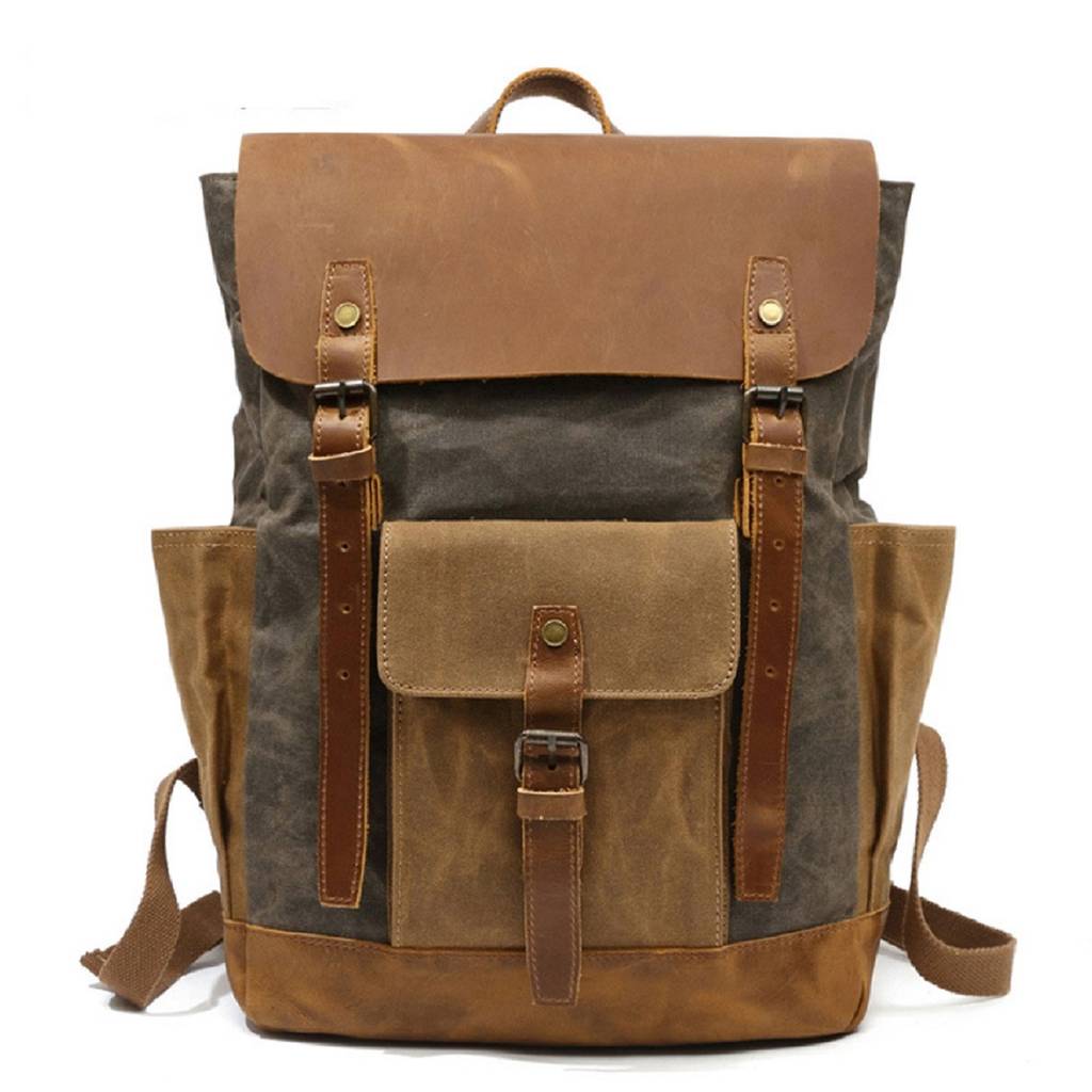Waxed Canvas Backpack Genuine Leather Trims By EAZO ...