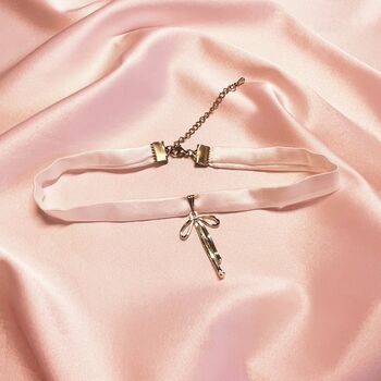 Dulcinea Bow Charm Narrow Silk Choker, 2 of 6