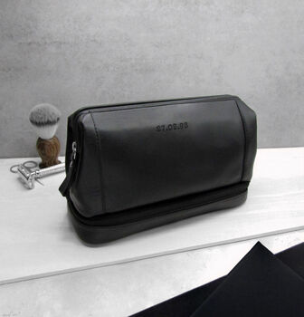 Personalised Men's Leather Initial Wash Bag, 3 of 8