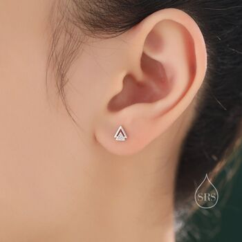 Tiny Double Triangle Stud Earrings In Sterling Silver, 2 of 9