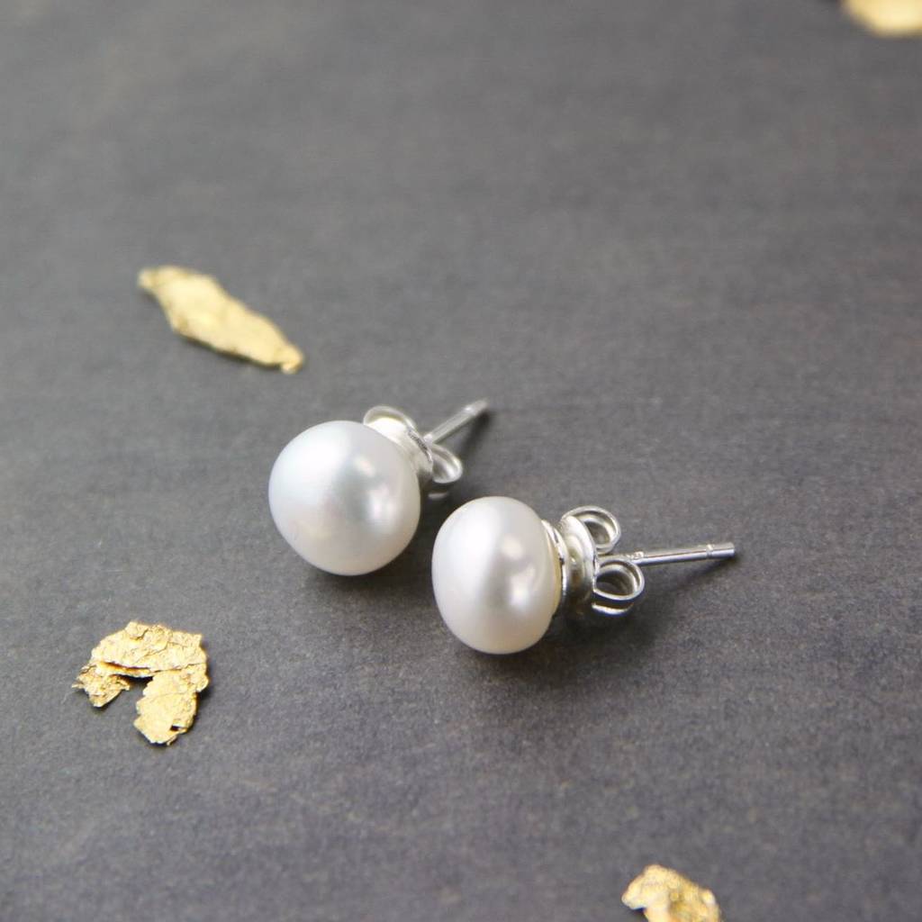 Silver Freshwater Pearl Stud Earrings Silver Freshwater Pearl Stud Earrings