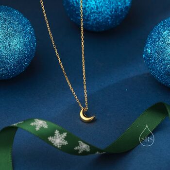 Sterling Silver Tiny Crescent Moon Pendant Necklace, 3 of 11