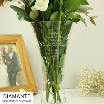 Personalised Engagement Hand Cut Diamente Heart Vase, 2 of 4