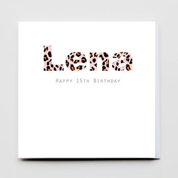 Leopard Print Birthday Girl Name Card, 2 of 3