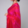 100% Mulberry Silk Scarf, Hot Pink With Red Stripes In Gift Box, thumbnail 1 of 10