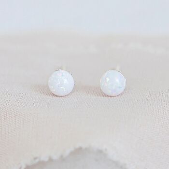 Sterling Silver White Opal Bead Stud Earrings, 3 of 11