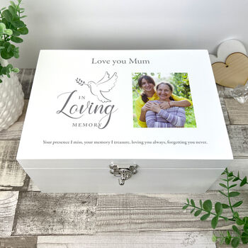 Personalised In Loving Memory White Photo Keepsake Box Three Sizes, 4 of 12