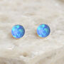 Mini Sterling Silver Blue Opal Ball Stud Earrings, thumbnail 2 of 7