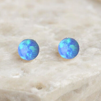 Mini Sterling Silver Blue Opal Ball Stud Earrings, 2 of 7