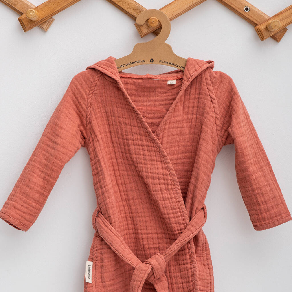 Terracotta Organic Cotton Muslin Children's Bathrobe By Bebeach Kids