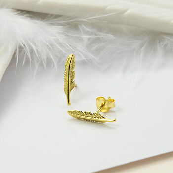 Tiny Feather Studs In Sterling Silver And Gold Plated, 2 of 4