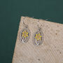 Sterling Silver Enamel Daffodil Oval Drop Earrings, thumbnail 2 of 11