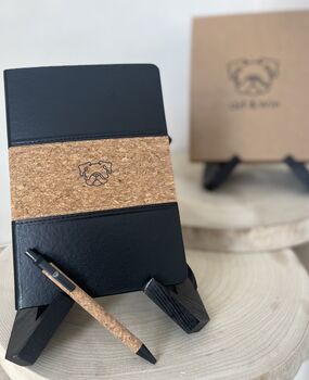 Bulldog A5 Cork And Faux Leather Notebook In Gift Box With Matching Pen, 4 of 6
