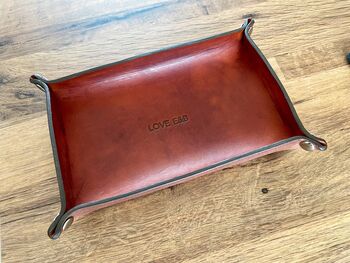 Personalised Rectangle Spanish Brown Leather Desk Tray, 5 of 12
