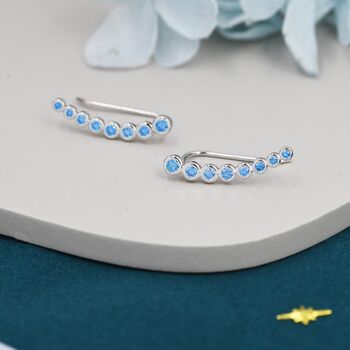 Aquamarine Blue Pebble Cz Crawler Earrings, 3 of 8