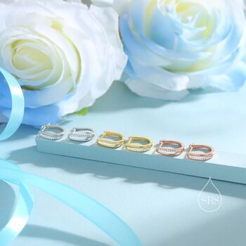 Double Huggie Hoop Cz Earrings In Sterling Silver, 11 of 12
