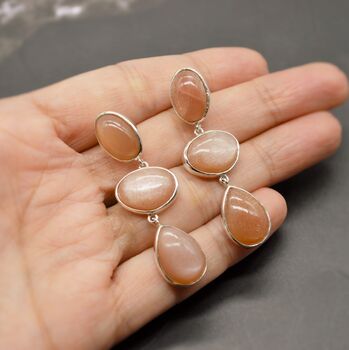 Peach Moonstone 925 Silver Earrings, 6 of 8