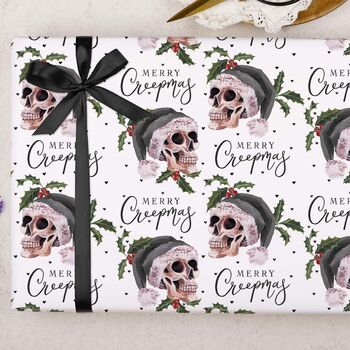 Three Sheets Of Gothic Santa Skull And Hearts Christmas Wrapping Paper, 2 of 2