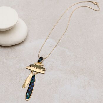 Long Gold Abstract Shapes Necklace, 2 of 6