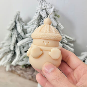 Pair Of Christmas Snowman Candles And Christmas Decorations, 3 of 10