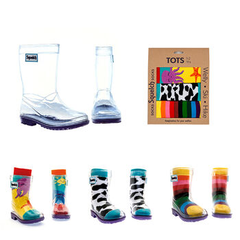 Squelch Transparent Wellies And Three Sock Set Cow, 2 of 7