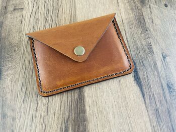 Burnt Tan Personalised Handmade Leather Card Wallet, 7 of 9
